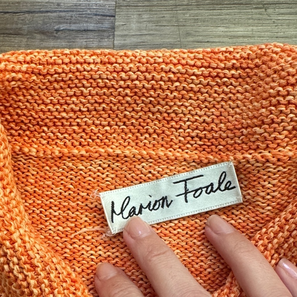 Marion Foale cotton cardigan hand knit orange tangerine XS - Picture 4 of 6